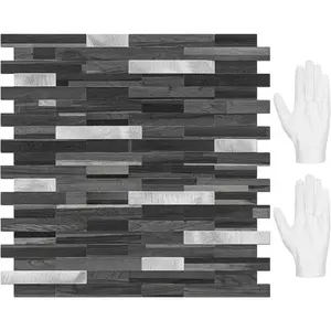 Peel and Stick Backsplash Tile, Stick on Backsplash for Kitchen and Bathroom, Black Grey  Look PVC Mixed Metal  Self Adhesive Wall Tiles(10 Sheets)