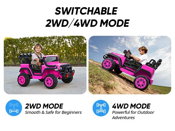 Hikiddo 24V 4WD Ride on Toy, 2-Seater Kids Ride-on Truck Electric Car for Kids Boys w/Remote, Bluetooth
