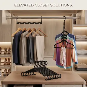 Space Saving Hangers 10 Pack Magic Closet Organizer Hooks Cascading Hanger Connectors for Clothes Storage Black