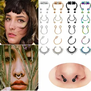 Fake Nose Ring 20PCS Set | Magnetic No-Hole Septum Rings | Adjustable Faux Piercing Jewelry | Stainless Steel Unisex Body Jewelry
