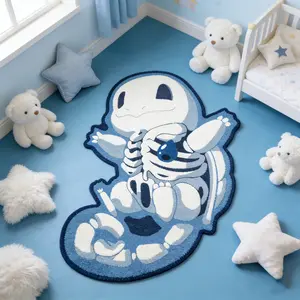 Adorable Irregular Blue Cartoon Turtle Rug, Modern Simple Fashion High-Quality Washable Plush Carpet, Home Decor for Living Room Bedroom, Kawaii Rug, Fluffy Nursery Rug, Soft Area Rug, Decorative Area Rug
