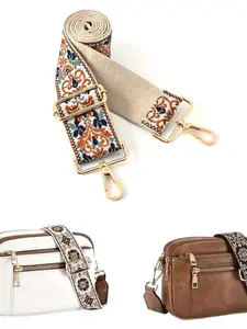 Boho Style Adjustable & Detachable Wide Shoulder Straps, Colorblock Design Travel Accessories, All-Seasons Versatile Crossbody Bags, Removable Strap