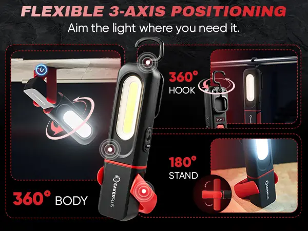 Magnetic work light with swivel hook and adjustable stand