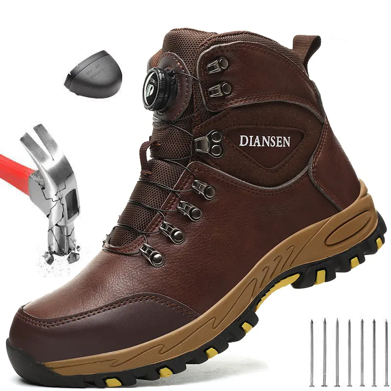 Men Rotary Buckle Sneakers Indestructible Shoes Work Safety Shoes With Steel Toe Cap Puncture-Proof Male Security Protective Shoes wear resistant Construction Work Shoes Anti-slip Roofing Shoes
