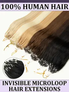 Micro Loop Hair Extensions Fishline Human Hair Extensions 12-20 inch 50 pcs 30g/pack Easy Install No Glue Natural Straight Human Hair for Women