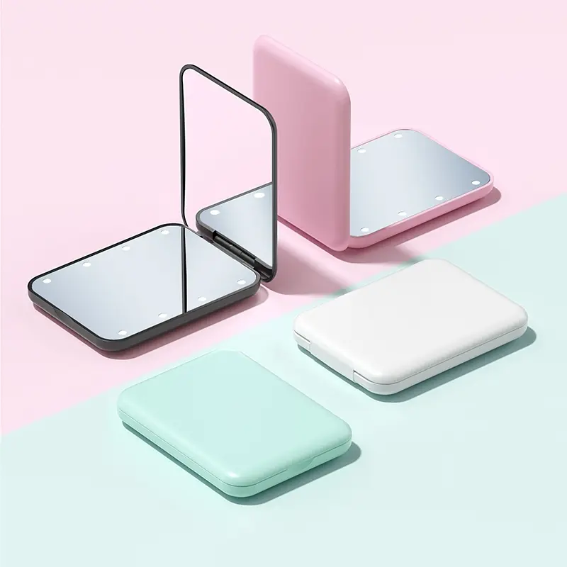 1Count Compact LED Travel Makeup Mirror - 1X/2X Magnification Travel Foldable Mirror with 8 Lights Lighted Makeup Mirror Mini Handheld Compact Mirror for Purse,Pocket,Travel,Travel Hand Mirrors,Folding Makeup Mirror,Suitable for Halloween Christmas