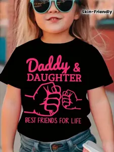 DADDY & DAUGHTER & Fists Print Graphic Tee for Girls - Soft 100% Cotton T-shirt