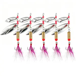 Bombrooster 5PCS Spinner Fishing Lures – 2.36" Metal Spoon Baits with Rotating Blades and Treble Hooks, 0.3oz Crankbait Set for Trout, Bass, and Panfish