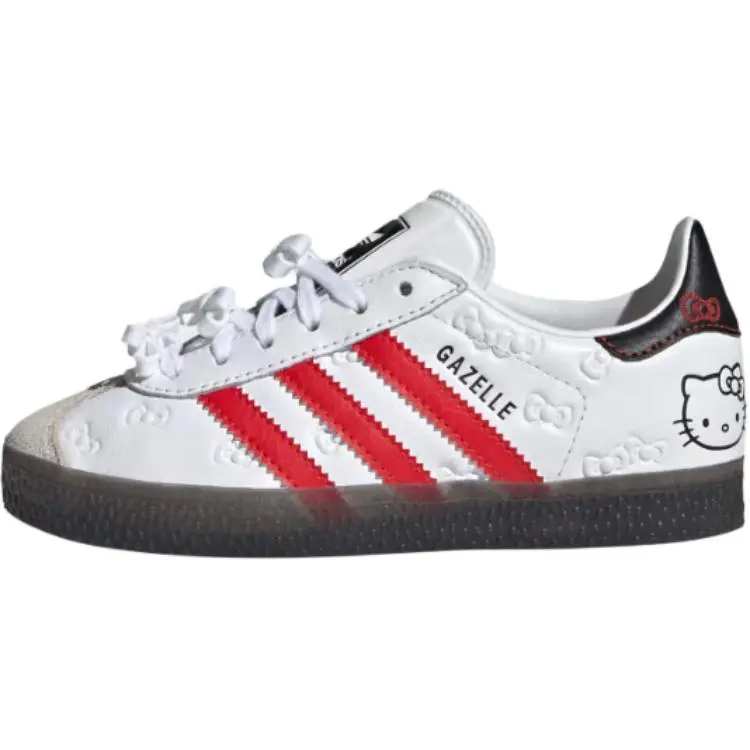 Adidas Hello Kitty X Originals Gazelle Cushioning Low Top Kids'' Skateboarding Shoes White Red Versatile Cushioned IH9959