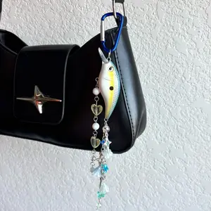 Blue & Yellow with Flowers Fishing Lure Handmade Keychain