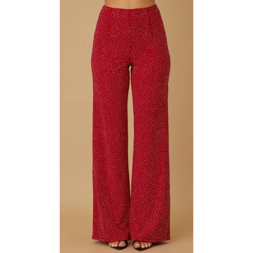 INFINITE MICRO BALL STUDDED DRESSY PANTS - FLARE BOTTOM TRIM - ZIPPER ON THE BACK