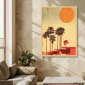 [Sale off up to 40%] [Frame Canvas] Retro Palm Trees Sunset Canvas, Mid-Century Modern Wall Art, California Vibes Print