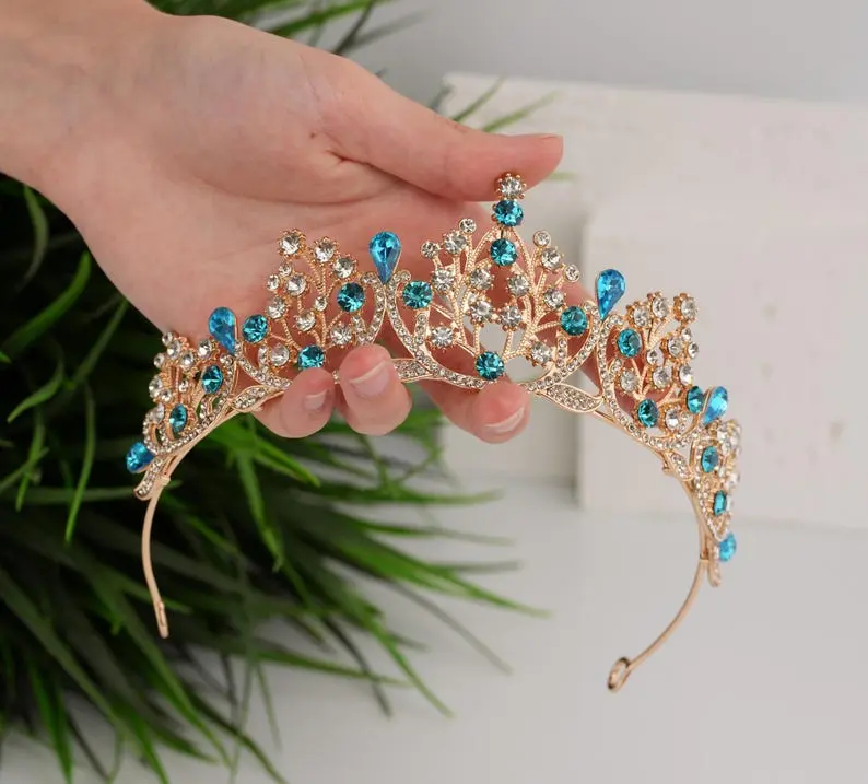 Princess Crown Blue Sapphire Princess Tiara Bridal Crown Wedding Tiara Sweet 16 Crown Crystal Bridal Crown Quinceanera Crown