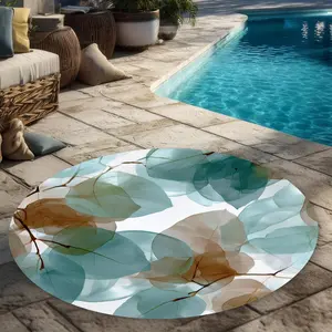 MWW C1COAR552NO239 5 x 5 ft. Translucent Leaves - Turquoise Outdoor Round Area Rug for Home