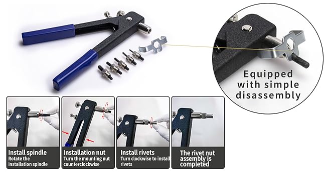 Pressure Rivet Nut Tool Kit, 430Pcs Metric Rivet Nut Combination (M8/M6/M5/M4/M3), Suitable for Furniture, Decoration, Automotive, Marine and Industrial Applications