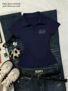 Women's Slim Fit Polo Shirt, V Neck Short Sleeve Top, Casual Summer Wear, Stylish Women's Clothing, Perfect for Daily