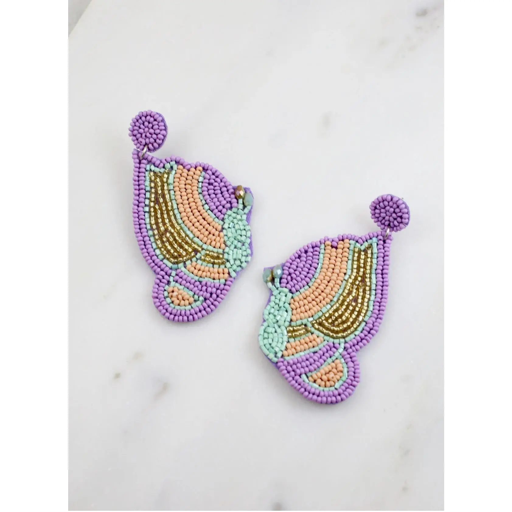 Purple Butterfly Beaded Earrings