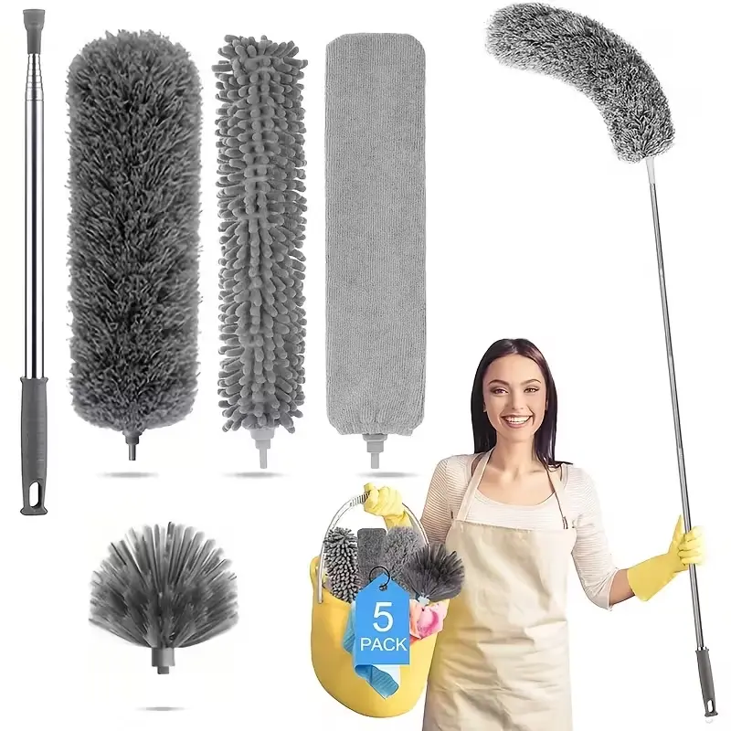 Duster for cleaning, Multisurface Dusters, Extendable microfiber duster, microfiber feather duster 5in 1 kit, duster with extension pole 100 inches, spider web duster, microfiber duster for high ceilings and fans, Cleaning Supplies