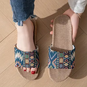 New Women'S Bohemian Style Open-Toe Flat, Lightweight And Fashionable, Featuring Random Prints Suitable for All Seasons, Unisex Casual Slippers., Women Shoes