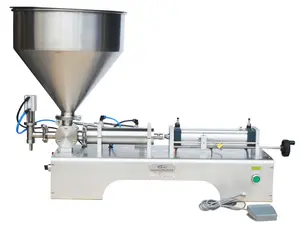 YOKOMA Automatic Pneumatic Liquid Filling Machine Paste Filler Dosing Packing Machine 30-300ml One Nozzle with Hopper Stainless Steel Bottle Filler