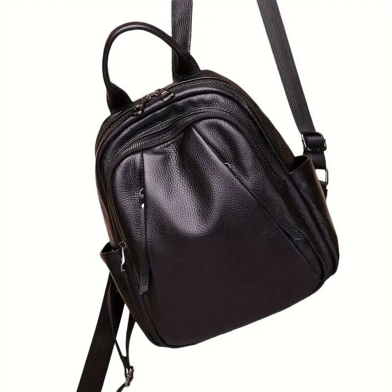 Women's Casual Top-Grain Leather Backpack - Lightweight Convertible Shoulder Bag for Daily Commute with Adjustable Strap, Fade-Resistant, Casual Wear, Zip Closure, Stain Resistant, Wet Wipe Clean, Everyday Use