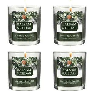Balsam & Cedar Scented Candles, Natural Soy Wax Candle With Cotton Wick, Perfect for Creating a Refreshing Ambiance, Christmas Candle gifts, Winter candles, 3.5 OZ Glass Jar (Pack of 4)