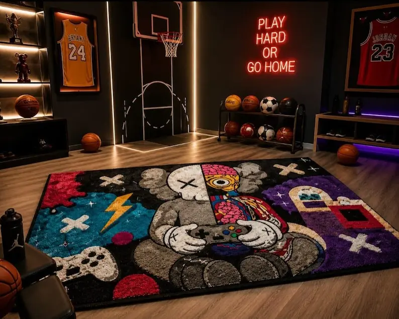 Gaming DOORMAT, Gamer Room Decor, Tufted Carpet, Controller Artwork, Street Art Style