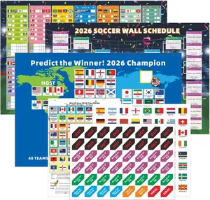 2026 Soccer Tournament Wall Chart Set, Interactive Bracket Posters with Nation Stickers and Flag Cards for Fans