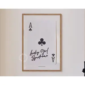 Trendy Wall Art Prints Lucky Girl Syndrome Playing Card Print Preppy Black White Gallery Wall Decor Trendy Printable Art Digital Prints