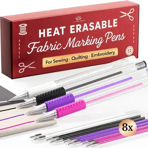 Heat Erasable Fabric Marking Pens for Sewing - 4 Pens + 8 Refills - Sewing Supplies Quilting Supplies Table Accessories Embroidery Pen Tailors Chalk Alternative