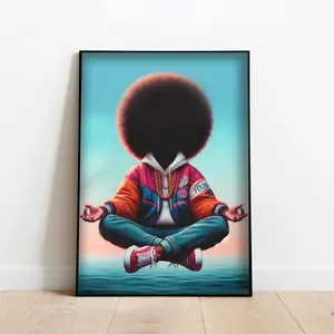 Afro Kid Meditation Wall Art,  Product without frame Decor