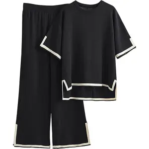 Sweater Sets Women 2 Piece Lounge Sets Short Sleeve Knit Pullover Tops Wide Leg PantsGift