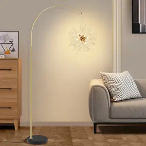 Crystal Floor Lamp Modern Arc Floor Lamp with 6 LED Bulbs, Adjustable Tall Standing Design, Gold Finish, Suitable for Living Room, Bedroom, and Office