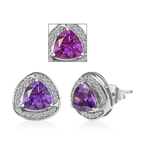 AAA Luxuriant Lab Grown Purple Sapphire and G-H SI Lab Grown Diamond 3.51 ctw Earrings in 10K White Gold Christmas Gifts