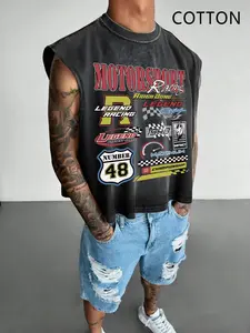 Men's Regular Fit Racing Print Round Neck Cotton Knit Fitted Tank Top, Casual Sleeveless Graphic Vest for Spring & Fall, Fashion Men's Top for Daily Wear