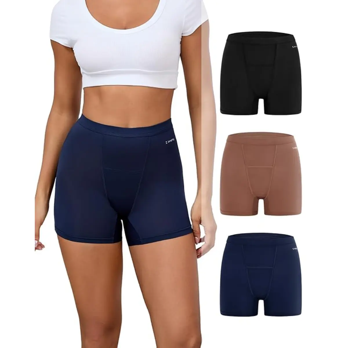 Women's High-Waisted Leak-Proof Period Boxer Briefs, 3-Pack Mesh Underwear for Postpartum Menstrual Use, Lightweight Fabric Boyshorts