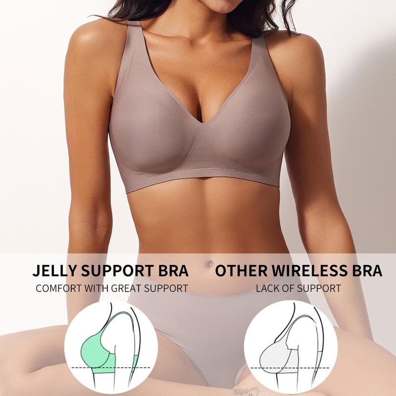 FS 1/2/3/4PCS Jelly Wireless Push-Up Bralette – Seamless Deep V, T-Shirt Style, Ultra-Soft, Wire-Free, Adjustable Straps, Breathable Comfort, Everyday, Home, Travel, Gym, Sleep, Layering