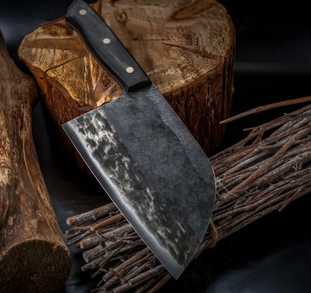 The Nikos Knife 6.7” Hand-Forged Serbian Chef Knife - High Carbon Steel Multipurpose Full Tang Butcher Knife with Ebony Wood Handle - Razor Sharp Blade for Chopping and Slicing - Includes Premium Leather Sheath