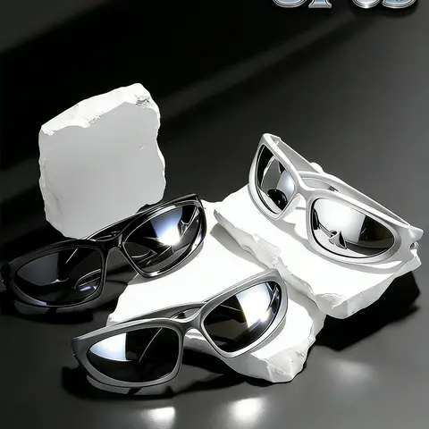 3-Piece Set Y2K Style Unisex, High-Quality PC Material, Casual Stylish Eyewear, Summer Essential Shades Set, Casual Fashion Shades