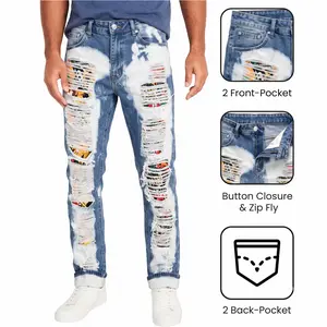 Men's Versatile And Fashionable Street Straight Tube Slim Fit Perforated Patch Casual Jeans-#3 Top Rated Local Warehouse Storein Men's Jeans-3544 Streetwear Graphic