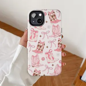 Coquette cowgirl phone case, Bow ribbon iPhone cases, Western rodeo girly cover, Balletcore pink bows gift, Wild west cowboy boots design