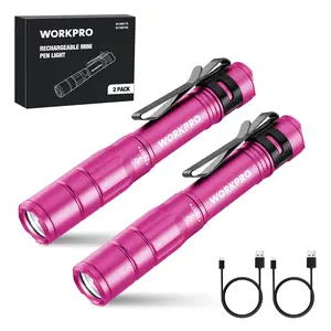 #JumpstartSale WORKPRO Rechargeable Pen Light, Mini Flashlight, 2 Pack Ultra-Compact EDC Flashlight, Pocket Flashlight with Clip, Memory Function and 2 x USB C Cable Included