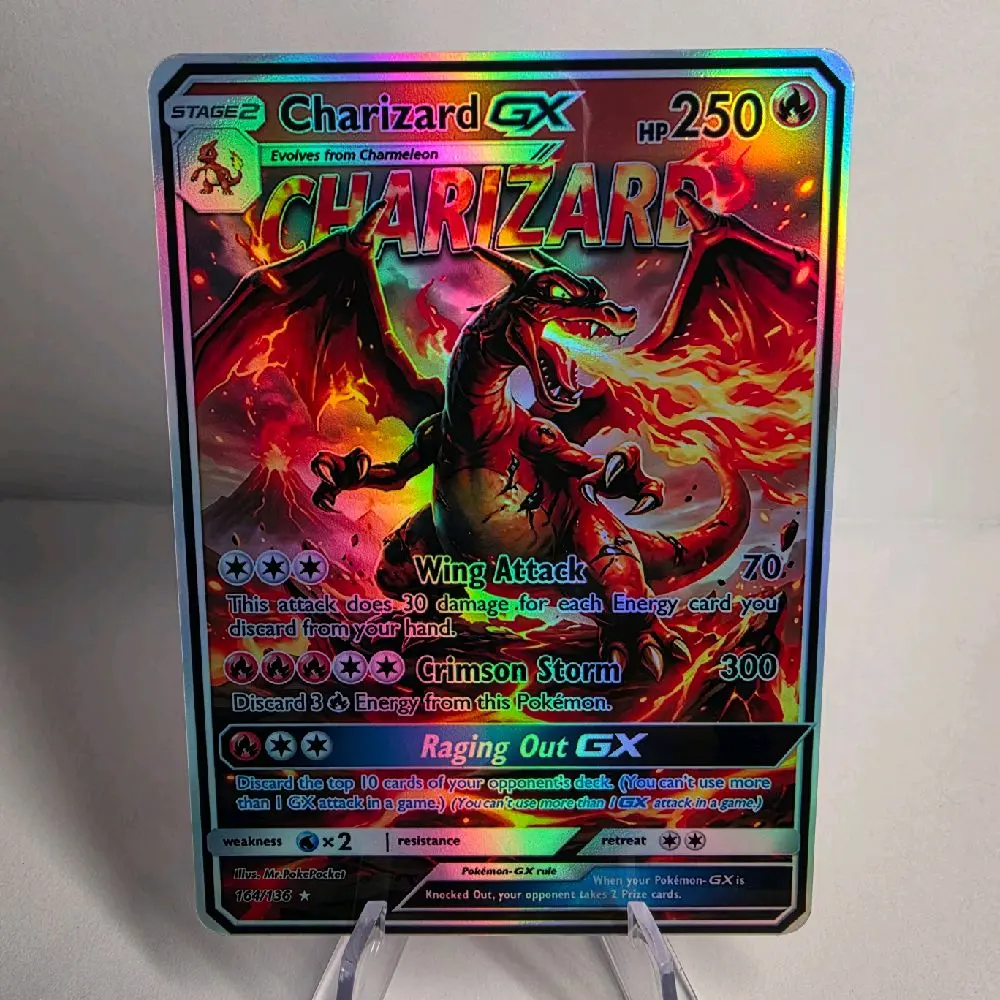 Charizard GX King of the Dragons Card - Custom Handmade Rainbow Holo Fan Art Proxy (Standard Size)