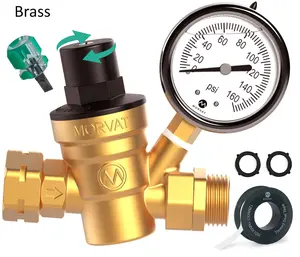 Morvat Brass Adjustable Lead-Free Brass RV Water Pressure Regulator with Oil Gauge
