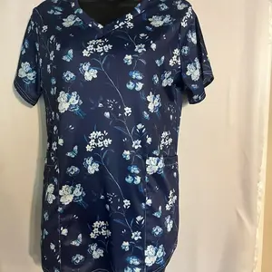 Navy Flower Scrub Top