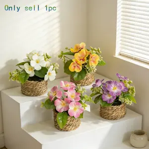1pc Artificial Plant, Spring Decorative Fruit Ornament, Handmade Mini Bonsai Basket, Home Living Room Office Desk Greenery Decoration, Artificial Potted Flower