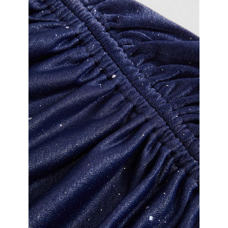 Cider [2 colors, size 0-26] Cowl Neck Solid Glitter Drawstring Maxi Dress