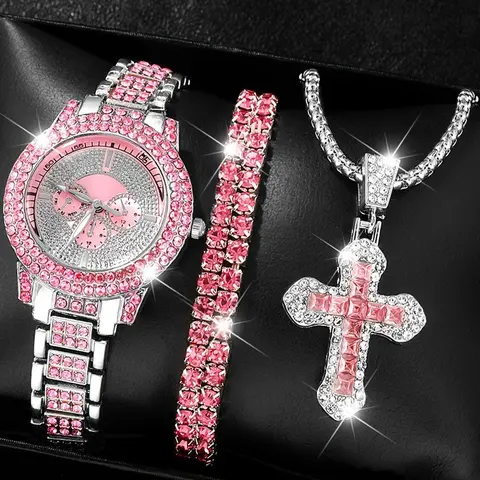 Women's Elegant Fashion Watch & Matching Jewelry Set, Including Round Dial Analog Quartz Watch & Bracelet & Pendant Necklace, Trendy All-match & Exquisite Jewelry Set for Birthday Gift