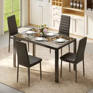 Dining Set Includes Table and Chairs for Kitchen | Marble Pattern