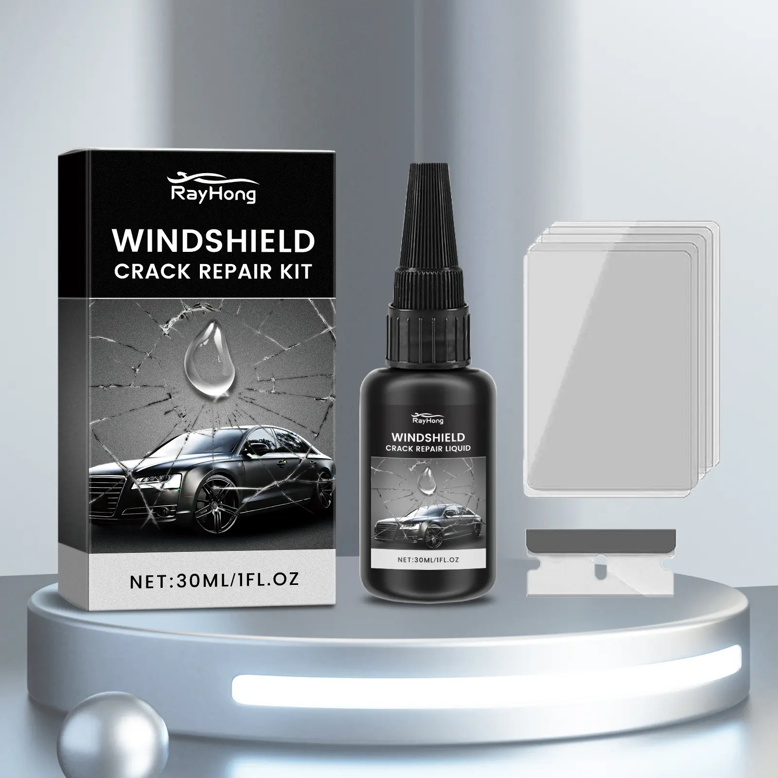 Automotive Windshield Repair Kit - 6x8cm Curing Films, Glass Repair Fluid, Quick Permanent Chips/Cracks Fix, Easy DIY Home Use, Long-Lasting Seal, Cost-Saving Replacement Alternative
